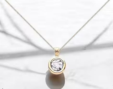 18K Yellow Gold Rubover Set Diamond Pendant Necklace - Options - Pobjoy Diamonds