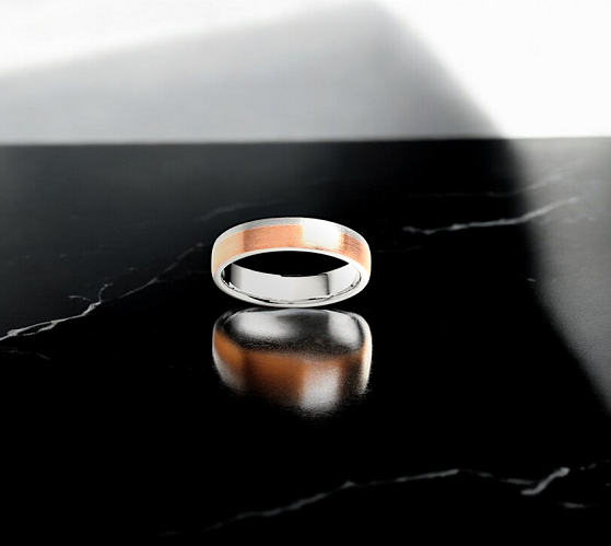 18K Two Colour Flat Court Matt Finish Wedding Band 5mm - Pobjoy Diamonds