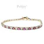 9K Gold Diamond Tennis Bracelet With Pink Sapphires - Pobjoy Diamonds