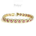 9K Gold Diamond Tennis Bracelet With Pink Sapphires - Pobjoy Diamonds