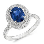 18K White Gold Blue Sapphire & Double Diamond Halo Ring - 2.00 Carats - Pobjoy Diamonds