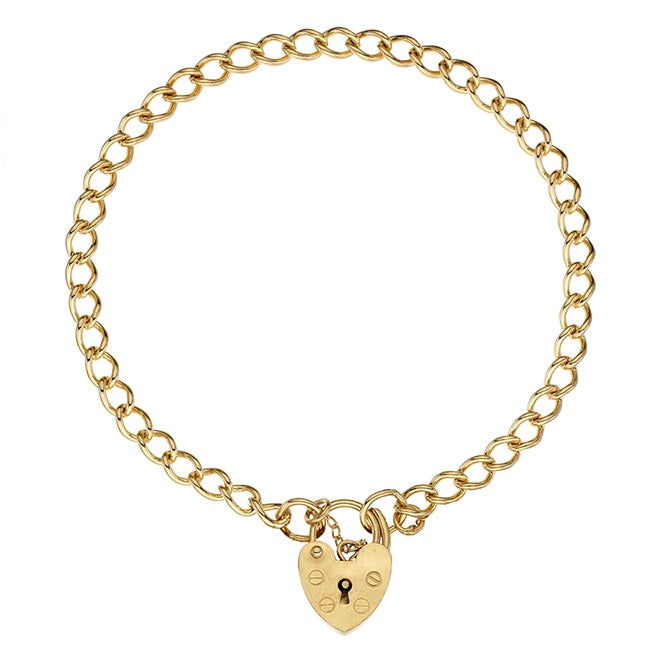 9K Yellow Gold Curb & Padlock Charm Bracelet