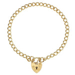 9K Yellow Gold Curb & Heart Padlock Charm Bracelet