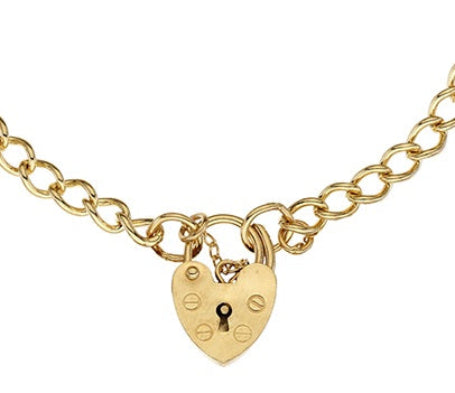 9K Yellow Gold Curb & Padlock Charm Bracelet
