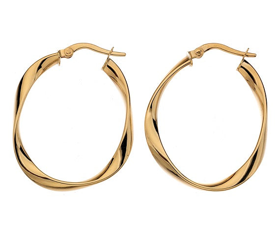 9K White Or Yellow Gold Subtle Twist Hoop Earrings