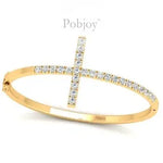 Hinged 18K Yellow Gold Cross Pave Diamond Bangle - Pobjoy Diamonds