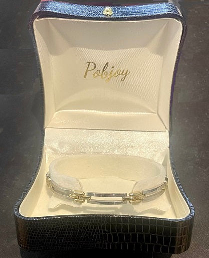 9K Yellow Gold & Silver Rectangle Link Bracelet