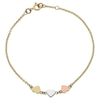 9K Three Colour Gold Heart Bracelet - Pobjoy Diamonds