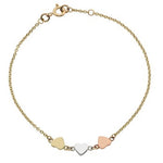 9K Three Colour Gold Heart Bracelet - Pobjoy Diamonds