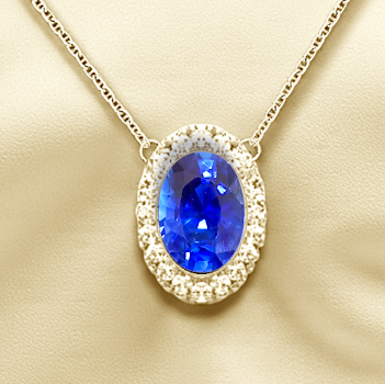 Oval Medium Blue Sapphire & Diamond Necklace 1.86 Carats. Pobjoy Diamonds