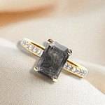 Salt & Pepper Emerald Cut Diamond Shoulder Ring 1.88 Carat