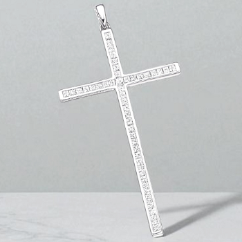 18K White Gold & 0.70 Carats Diamond Cross Pendant. Pobjoy Diamonds