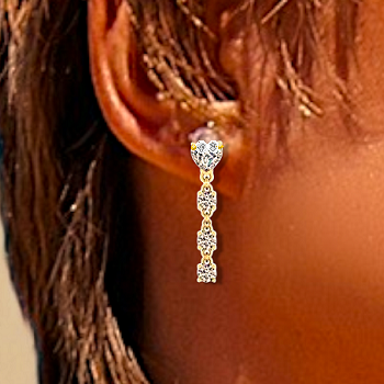 Heart & Round Diamond Dangly Drop Earrings