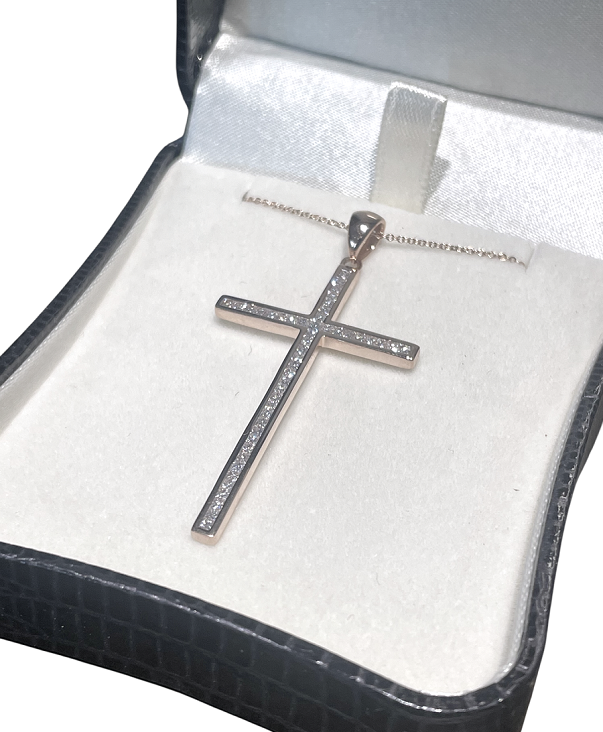 18K White Gold & 0.70 Carats Diamond Cross Pendant - Pobjoy Diamonds