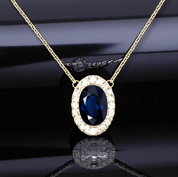 Oval Deep Blue Sapphire & Diamond Necklace 1.86 Carats. Pobjoy Diamonds
