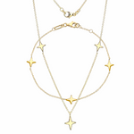 9K Yellow Gold Three Star Ladies Necklace & Bracelet Set
