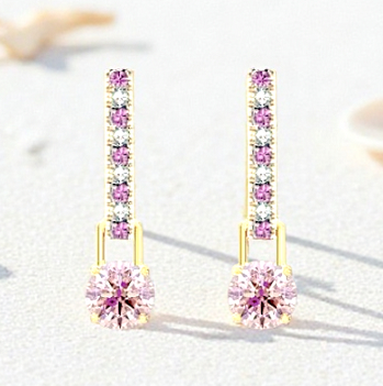 Gold Huggie Pink Diamond & Sapphire Drop Earrings