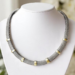 9K Yellow Gold & Sterling Silver Mesh Collar Necklace