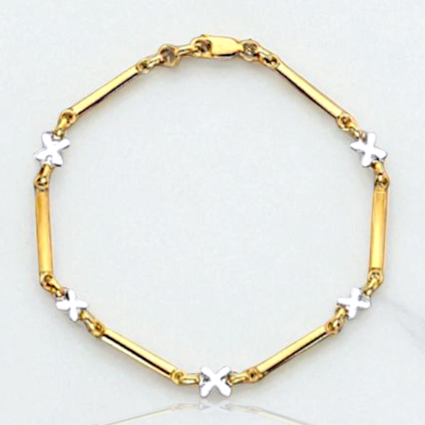 Ladies 9K Yellow & White Gold Kiss Bracelet - Pobjoy Diamonds