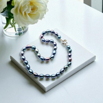 Blue, Grey & Lilac Oval Baroque Pearl Necklace - Pobjoy Diamonds