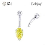 Prong Set Intense Yellow Pear Lab Diamond Belly Ring - Pobjoy Diamonds