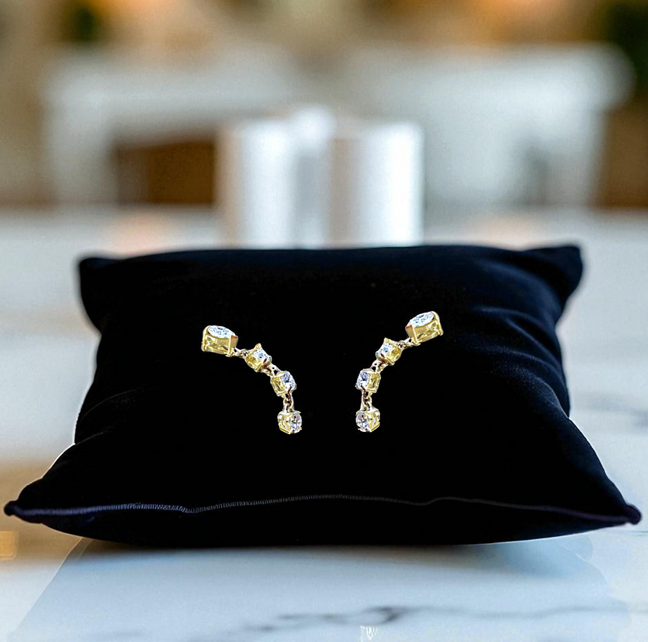 Heart & Round Diamond Dangly Drop Earrings. Pobjoy Diamonds