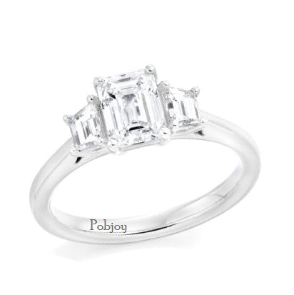 1.80 Carat Emerald Cut Diamond Trilogy Ring - F/VS1 GIA