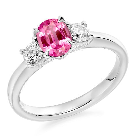 18K Gold Diamond And Pink Sapphire Ring 1.55 Carats E/VS1