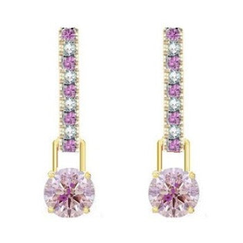 18K Gold Huggie Pink Diamond & Sapphire Drop Earrings