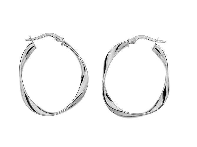 9K White Or Yellow Gold Subtle Twist Hoop Earrings