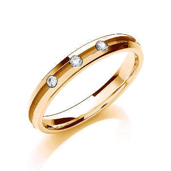 18K Yellow Gold & Triple Diamond 3mm Wedding Band - Pobjoy Diamonds