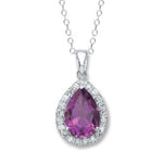 9K White Gold Amethyst & Pear Diamond Pendant Necklace