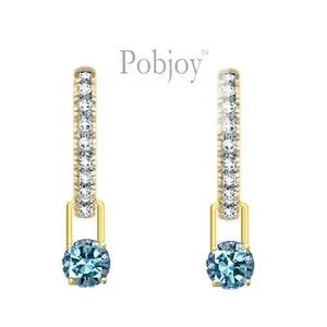18K Gold Huggie White & Blue Diamond Drop Earrings