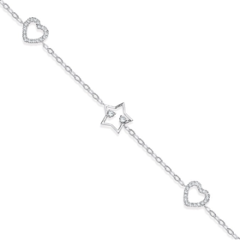 9K White Gold Hearts & Stars Diamond Bracelet