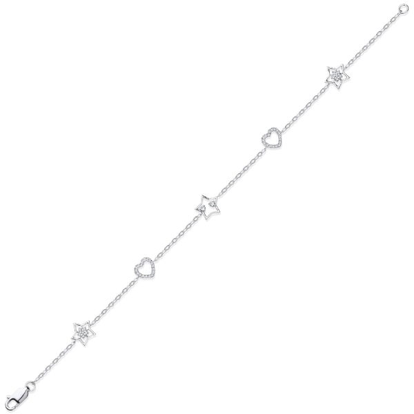 9K White Gold Hearts & Stars Diamond Bracelet