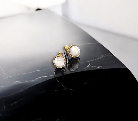 9K Yellow Gold & Moonstone Stud Earrings - Pobjoy Diamonds