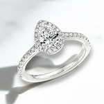 Platinum Pear Shape Diamond Halo & Shoulder Ring - G/VS1 - Pobjoy Diamonds