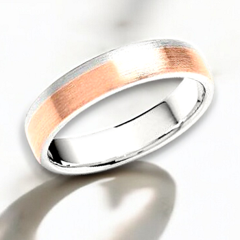 18K Two Colour Flat Court Matt Finish Wedding Band 5mm - Pobjoy Diamonds