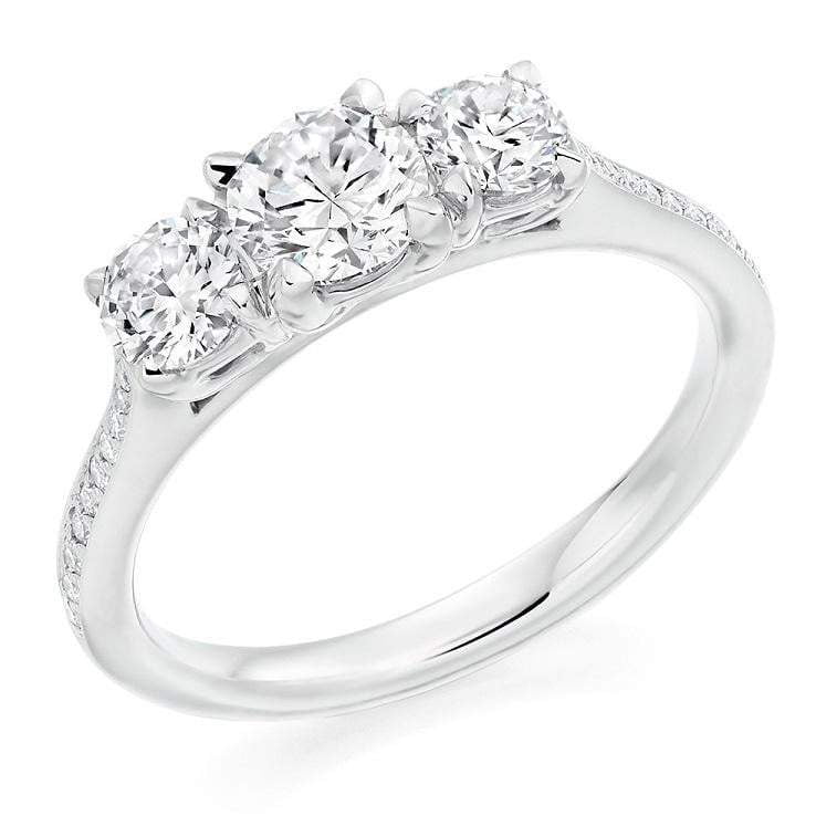Pobjoy 950 Platinum Round Cut 1.19 CTW Diamond Trilogy Ring