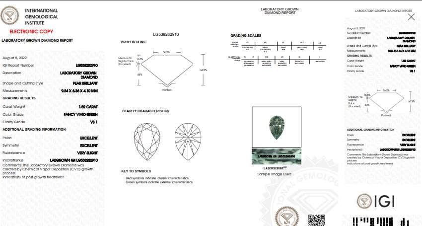 Fancy Vivid Green Oval Lab Grown Diamond 1.52 Carat - Pobjoy Diamonds