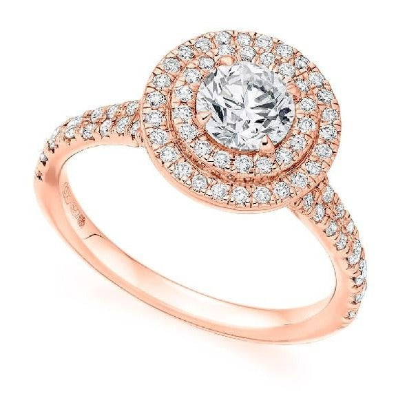 18K Rose Gold 1.70 CTW Diamond Halo Ring G-H/Si - Pobjoy Diamonds