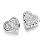 9K Gold Diamond Heart Earrings 1.00 Carat Princess Cut - Pobjoy Diamonds