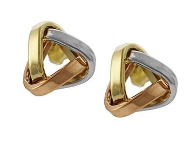 9K THree Colour Gold Triangular Knot Stud Earrings