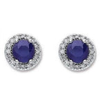 Round Sapphire 9K White Gold & Diamond Studs - Pobjoy