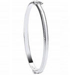 White 9K Gold Ladies Diamond-Cut Hinged Bangle - Pobjoy Diamonds
