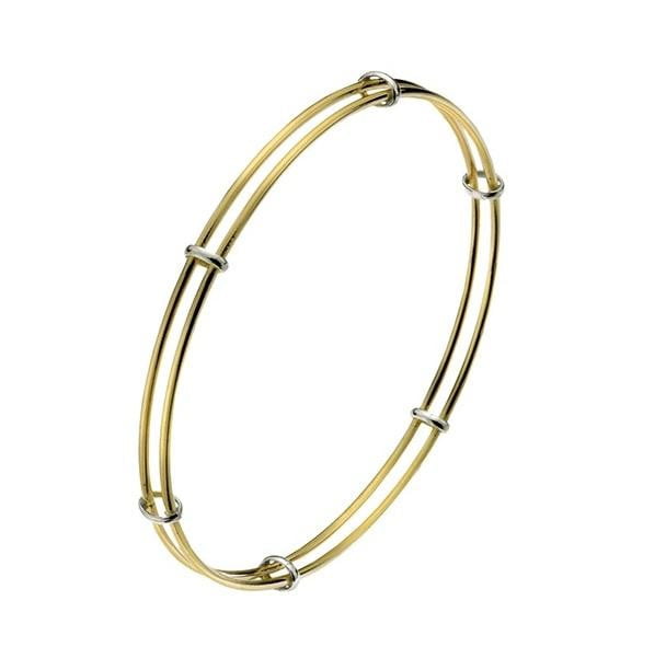 9K Yellow & White Gold Twin Band Ladies Bangle - Pobjoy Diamonds