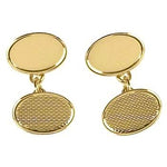 9K Yellow Gold Mens Textured Oval Chain Link Cufflinks - Pobjoy Diamonds