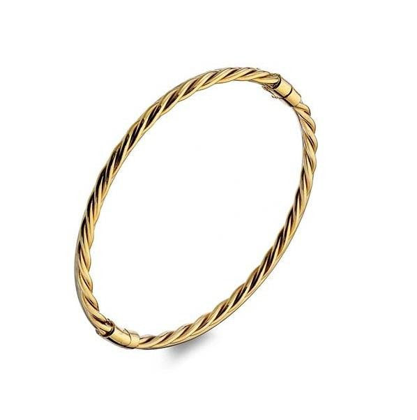 9K Yellow Gold Solid Twist Hinged Ladies Bangle - Pobjoy Diamonds