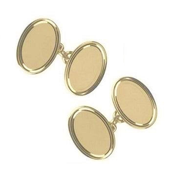 9K Yellow Gold Chain Link Oval Raised Edge Cufflinks - Pobjoy Diamonds
