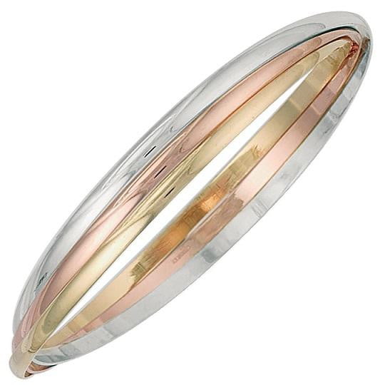 9K Gold Ladies Russian Three Colour Bangle 14.5g - Pobjoy Diamonds